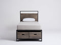 Cama individual de madera y metal 200x100x110 cm - marrón y negro - diseño industrial con almacenamiento