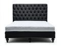 Cama doble tapizada 210x170x130 cm negro - cabecero capitoné y patas torneadas de estilo clásico