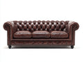 Sofá 3 plazas tapizado en cuero marrón 220x90x76 cm - capitoné con brazos enrollados - estilo clásico
