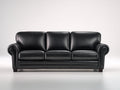 Sofá 3 plazas tapizado en cuero 218 x 94 x 90 cm - negro - asiento acolchado con brazos curvos y detalles decorativos de estilo clásico