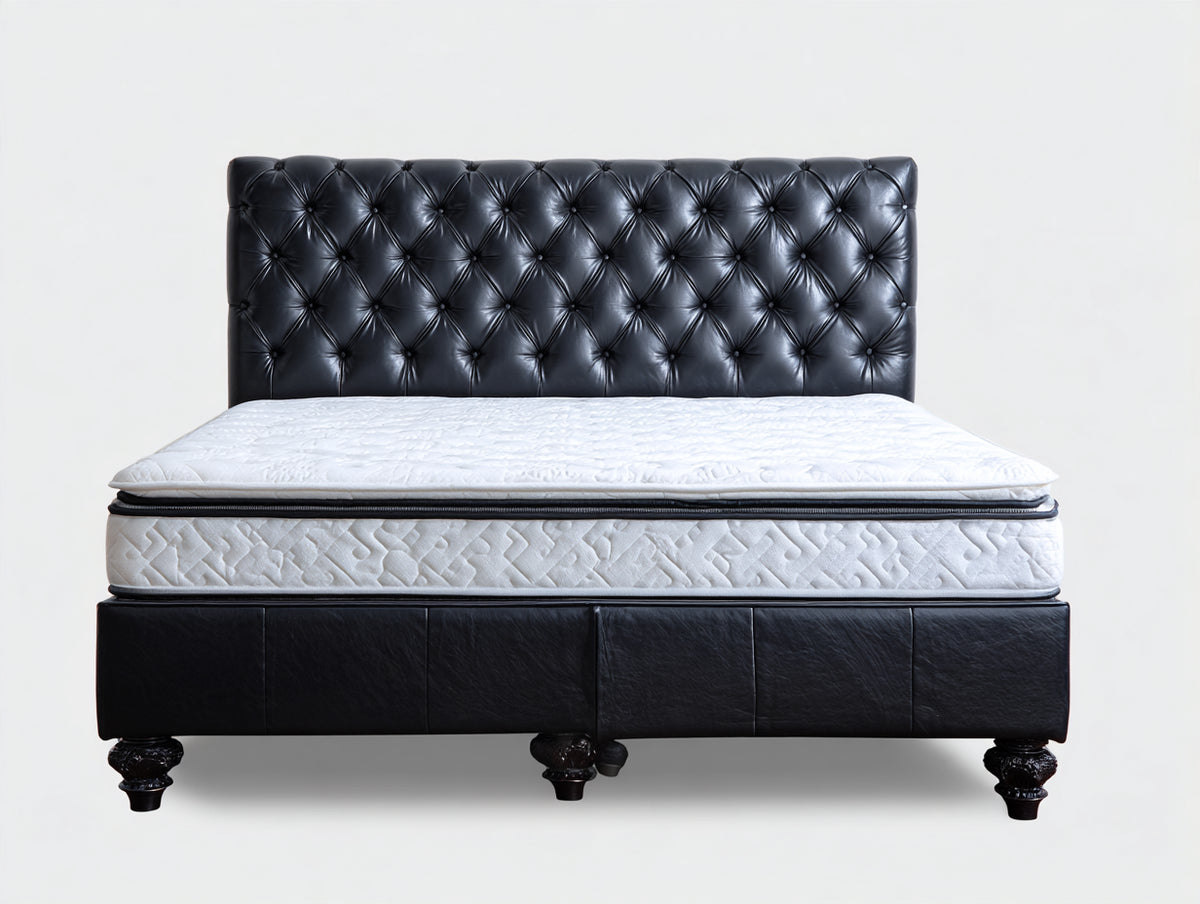 Cama doble tapizada 200x160x120 cm - negro y blanco - cabecero capitoné de estilo clásico