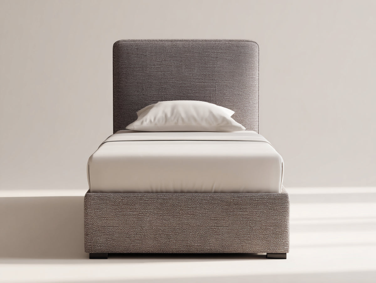 Cama individual tapizada 200x100x115 cm - gris topo - cabecero alto de diseño moderno
