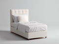 Cama individual tapizada 200x100x120 cm crema - cabecero acolchado con diseño geométrico moderno