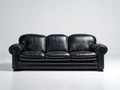 Sofá 3 plazas tapizado en cuero 215 x 92 x 88 cm - negro - asiento acolchado con brazos redondeados de estilo clásico