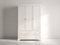 Armario de tres puertas de madera blanco 150x58x205 cm - 2 cajones - estilo clásico