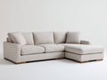 Sofá de esquina tapizado en tejido beige 260x260x78 cm - patas de madera natural - diseño moderno