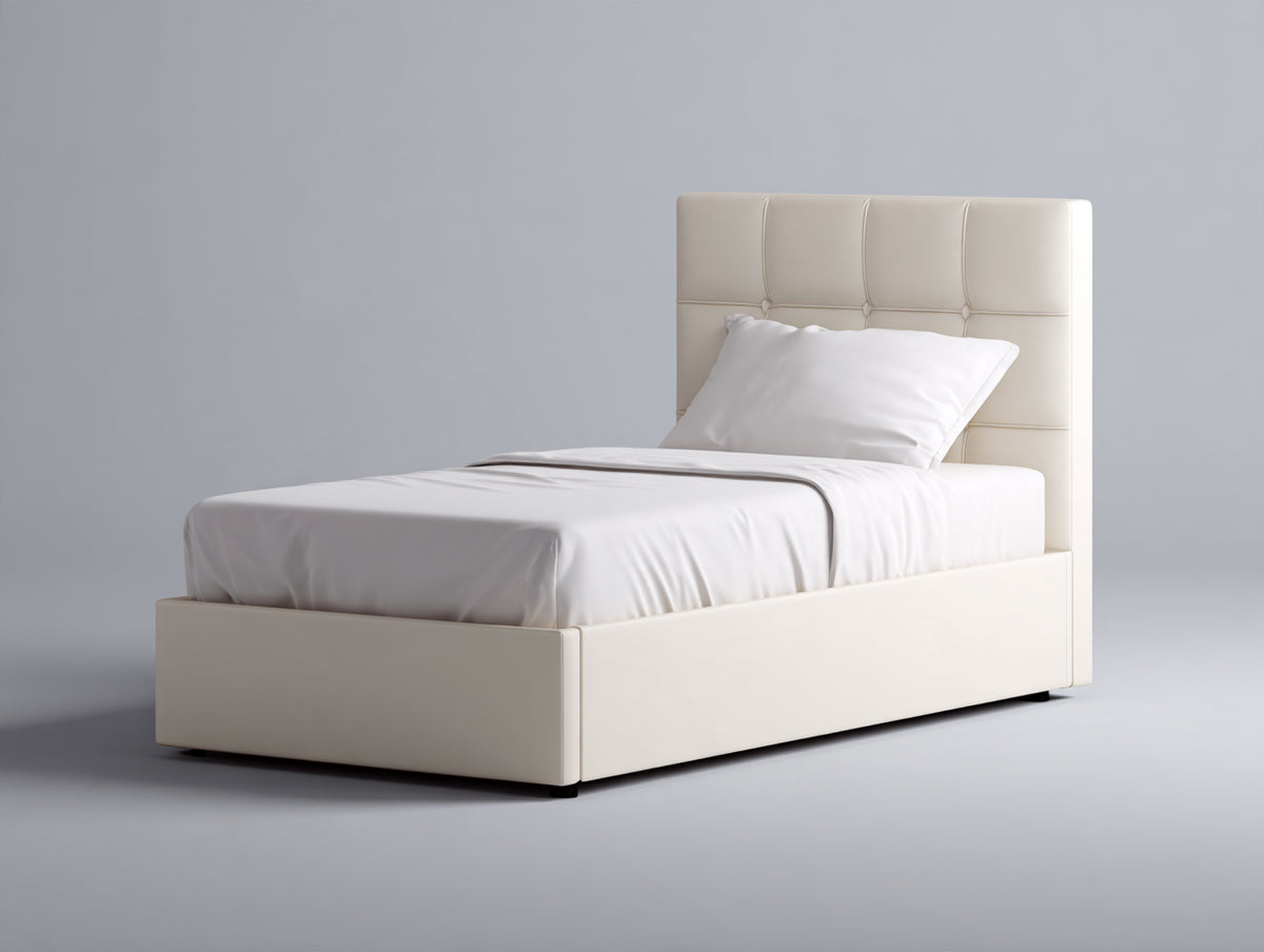 Cama individual tapizada 200x100x120 cm - blanco crema - cabecero acolchado de diseño moderno