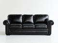 Sofá 3 plazas tapizado en cuero sintético 215x92x90 cm negro - respaldo acolchado y brazos enrollados de diseño clásico