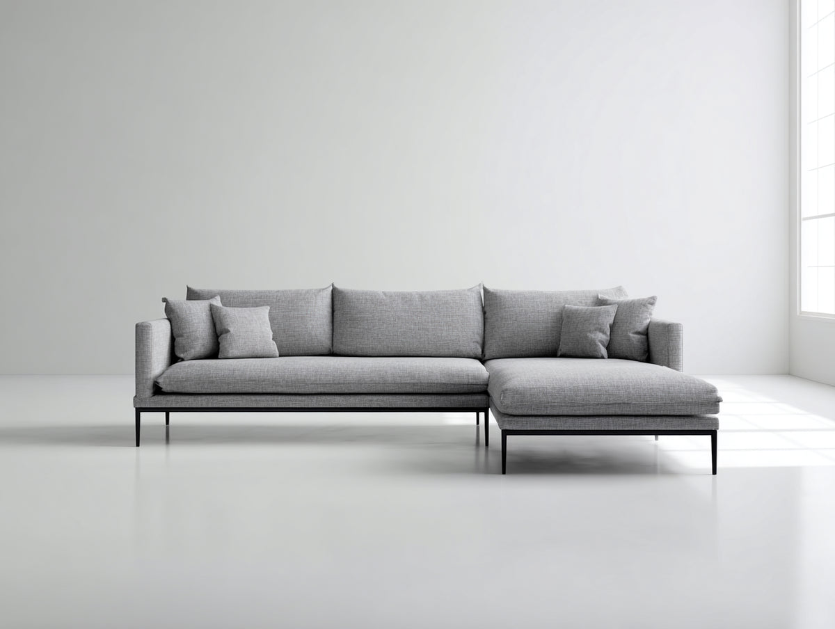 Sofá de esquina tapizado 270 x 170 x 86 cm - gris claro y negro - chaise longue integrada con patas metálicas de estilo moderno