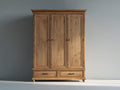 Armario de tres puertas de madera 160x60x210 cm - marrón natural - estilo clásico con dos cajones