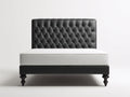 Cama doble tapizada en cuero sintético negro 215x168x100 cm - cabecero capitoné - estilo clásico