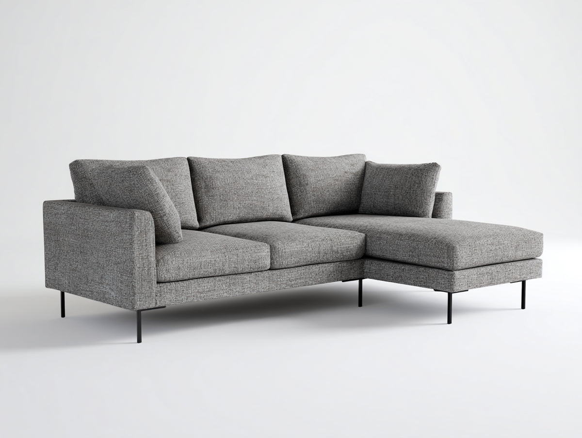 Sofá de esquina tapizado en tejido 240x170x86 cm gris oscuro y negro - diseño moderno con chaise longue y patas metálicas