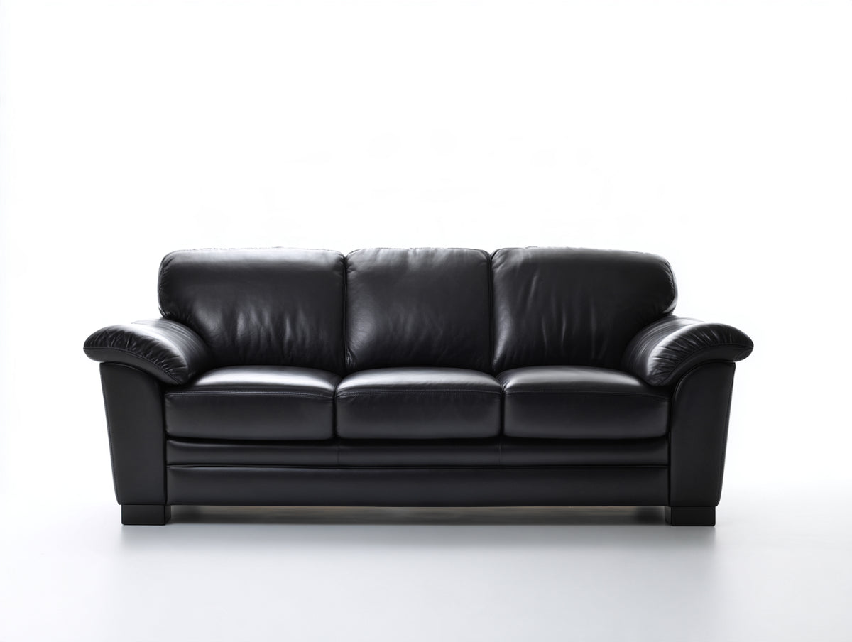 Sofá 3 plazas tapizado efecto cuero 210x95x88 cm - negro - diseño clásico con brazos acolchados