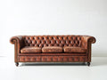 Sofá 3 plazas tapizado efecto cuero 220x95x78 cm - marrón coñac - estilo Chesterfield clásico