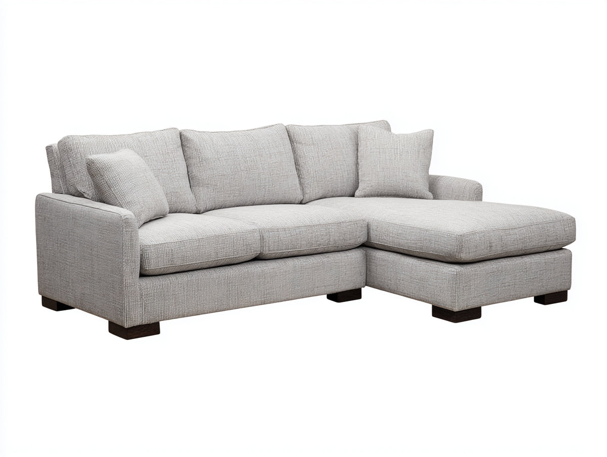 Sofá de esquina tapizado de tela 240x160x88 cm - gris claro y marrón oscuro - diseño moderno con chaise longue