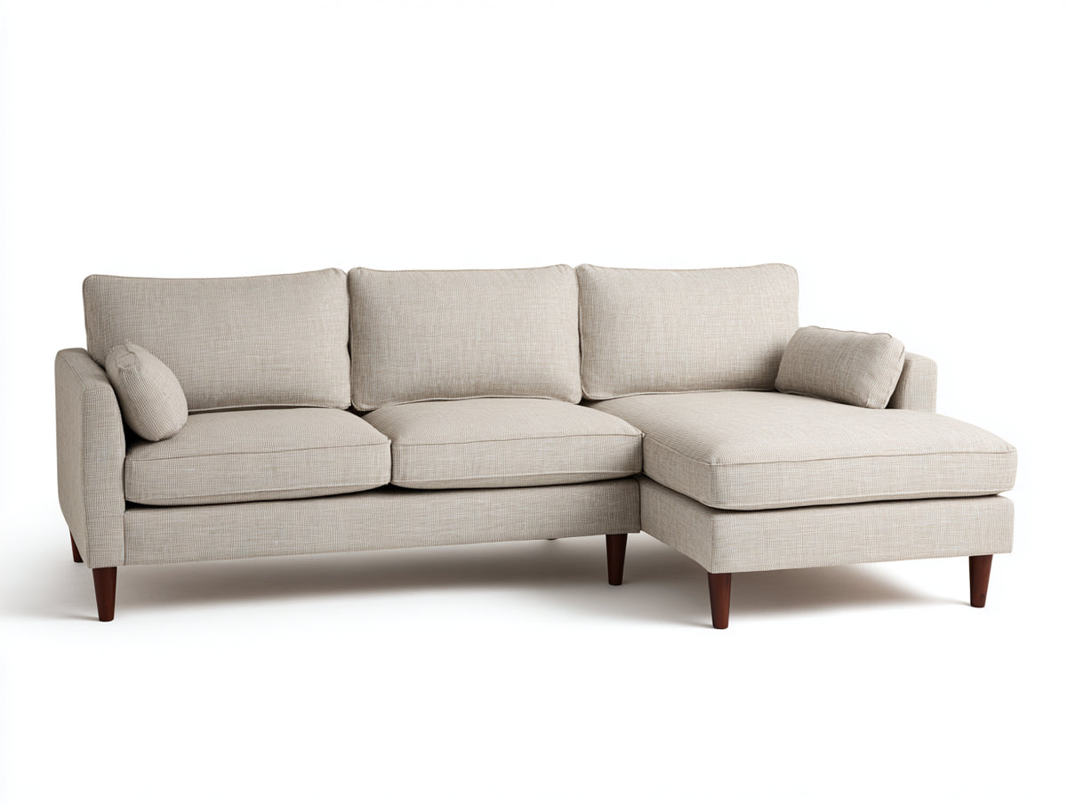 Sofá de esquina tapizado de tela 245x155x88 cm - beige claro y marrón - diseño moderno con chaise longue