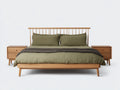 Cama doble de madera 210x170x110 cm roble natural - cabecero de barrotes y diseño nórdico