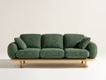 Sofá 3 plazas tapizado en tejido 225x95x85 cm verde oscuro y roble natural - diseño moderno con brazos redondeados y base de madera