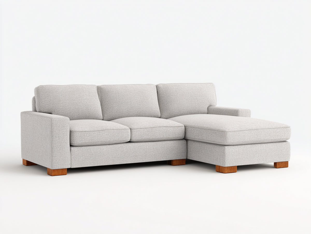 Sofá de esquina tapizado en tejido 238x168x86 cm gris claro - diseño moderno con chaise longue y patas de madera